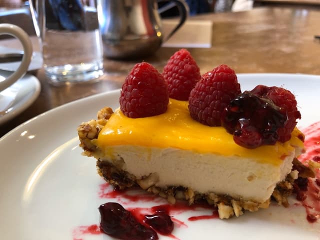 Photo of the dish “Raw Vegan Vanilla Cheesecake with Mango topping”