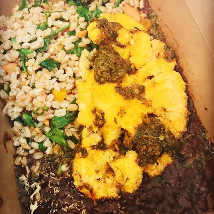 review photo of Above Ground Potato crusted Cauliflower Steak with Farro salad & Lentils shared by @citybythbayvegan on 03 May 2020 - review