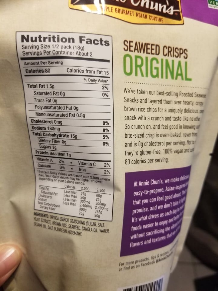 photo of Annie Chun's Baked Seaweed Crisps shared by @soberveganvan on  22 Jan 2020 - review
