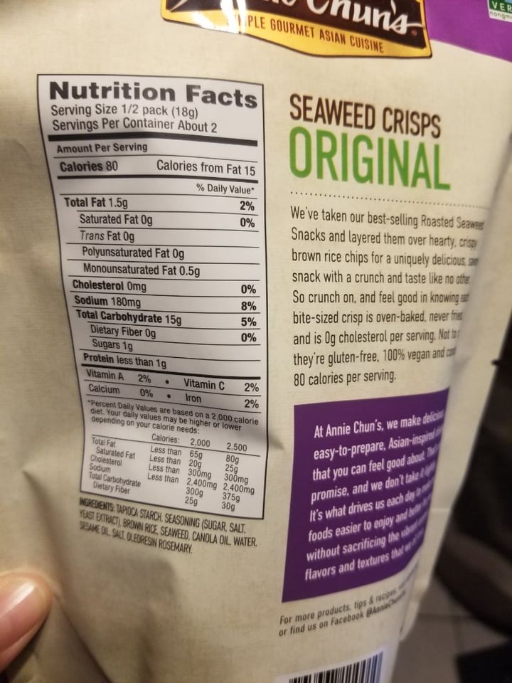 review photo of Annie Chun's Baked Seaweed Crisps shared by @soberveganvan on 22 Jan 2020 - review