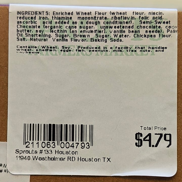 photo of Sprouts Farmers Market Vegan Chocolate Chip Cookies shared by @veggieassassin on  27 May 2022 - review