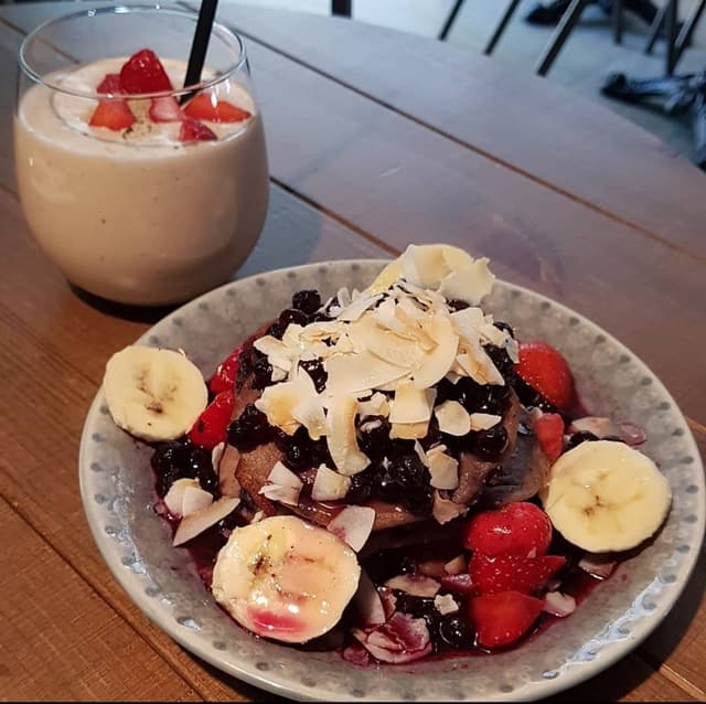 Foto do prato “Blueberry pancakes”