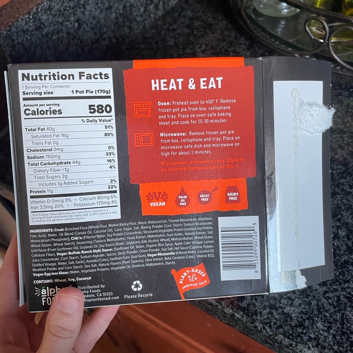 review photo of Alpha Foods Plant Based Buffalo Chicken pot pie shared by @lauren5151 on 22 Aug 2022 - review