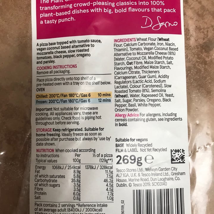 review photo of Tesco Plant Chef Tesco Plant Chef Margarita Pizza shared by @ginjin on 07 Sep 2020 - review