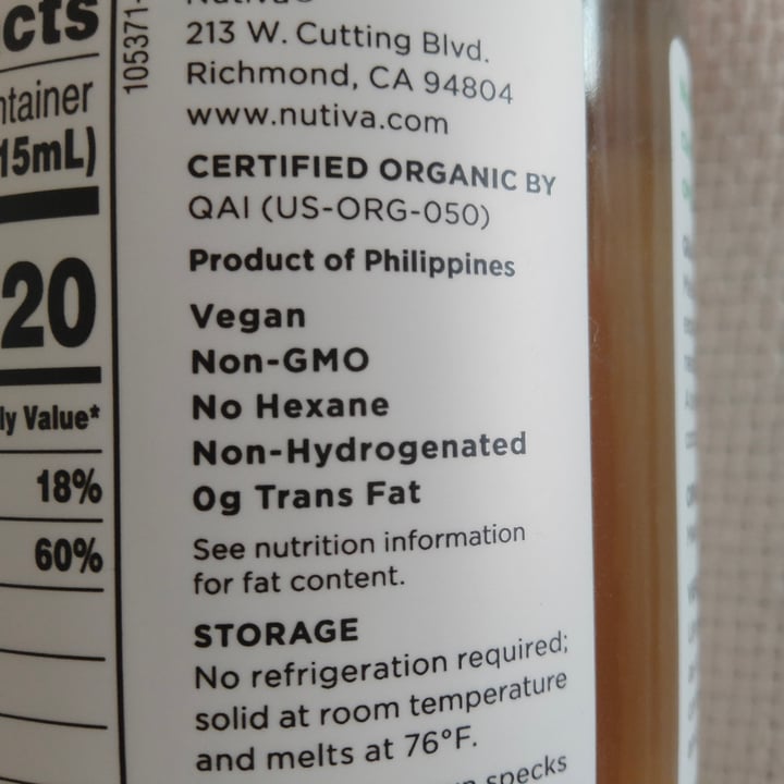 photo of Nutiva Organic coconut oil - Refined shared by @veganmolly on  21 Sep 2021 - review