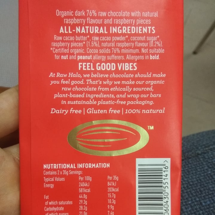 review photo of Raw Halo Dark & Raspberry Organic Raw Chocolate shared by @cody on 27 Jan 2021 - review