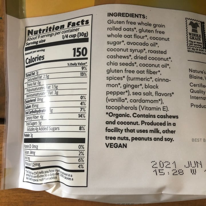 photo of Nature's Path Foods Golden turmeric superfood granola shared by @bandita on  20 Feb 2021 - review