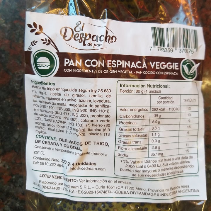 photo of El Despacho de Pan Pan con espinaca veggie shared by @veganoconsciente on  09 Jan 2021 - review