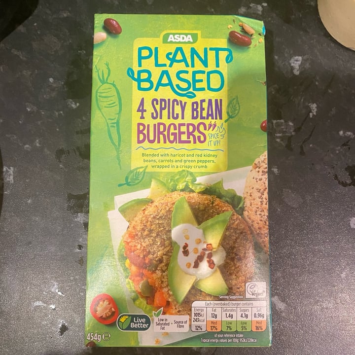 photo of Asda Plant Based  Spicy Bean Burgers shared by @abveg on  28 Apr 2022 - review