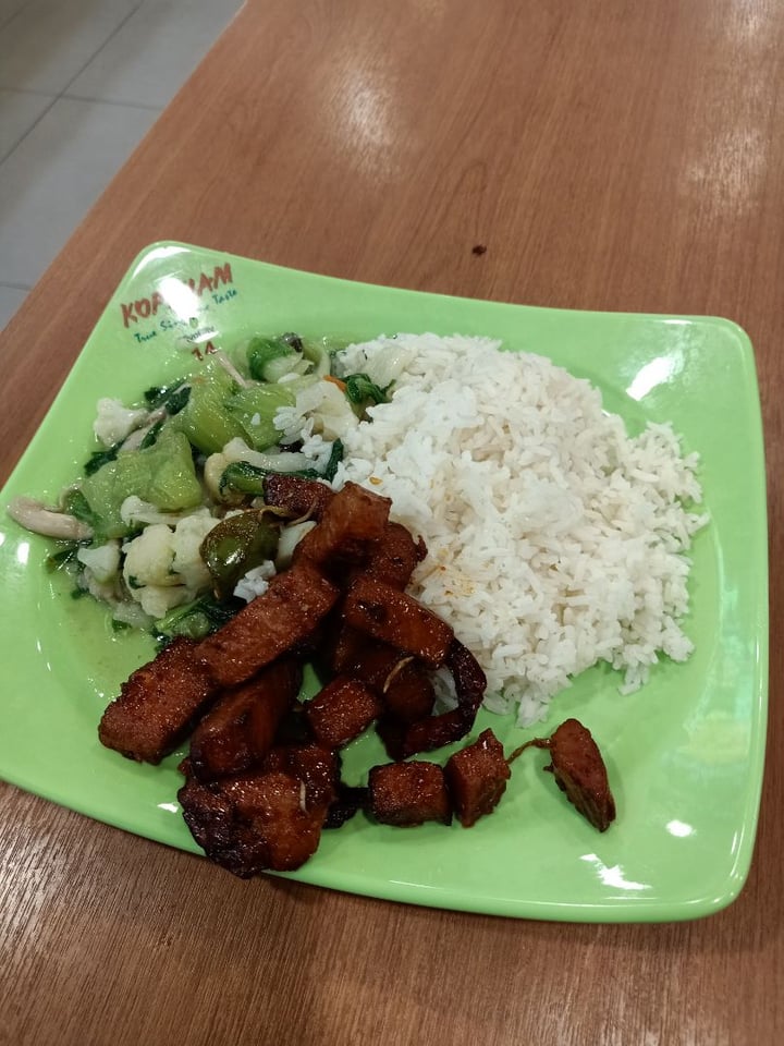 photo of eVeg Vegetarian 1 veg 1 mock meat with rice shared by @eatyourgreens on  23 Aug 2019 - review