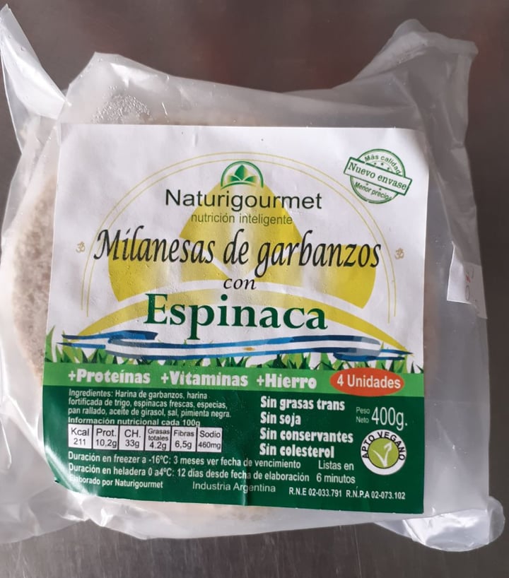 photo of Naturigourmet Milanesas de garbanzos con espinaca shared by @vanevegan on  22 Dec 2019 - review