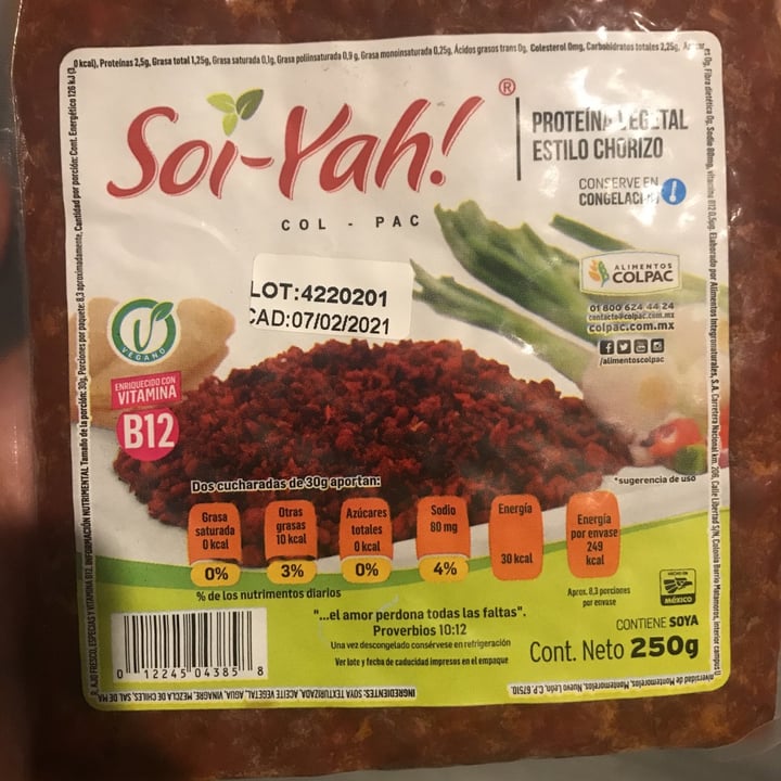 photo of Soi-yah! Proteína vegetal estilo chorizo shared by @magiajose on  21 Oct 2020 - review