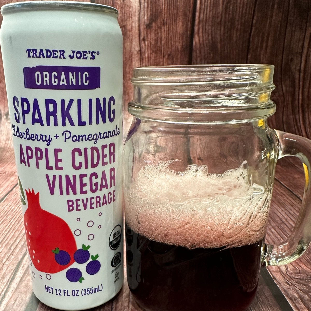 Trader Joe's organic sparkling elderberry + pomegranate apple cider