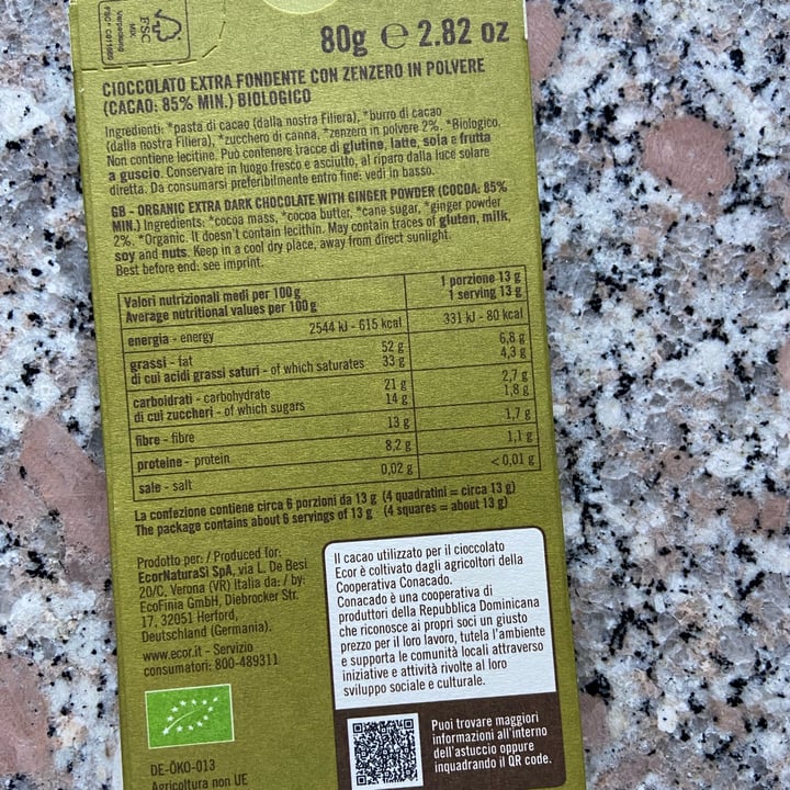 photo of Ecor Cioccolato Extra Fondente Con Zenzero 85% shared by @maty96 on  18 Oct 2022 - review