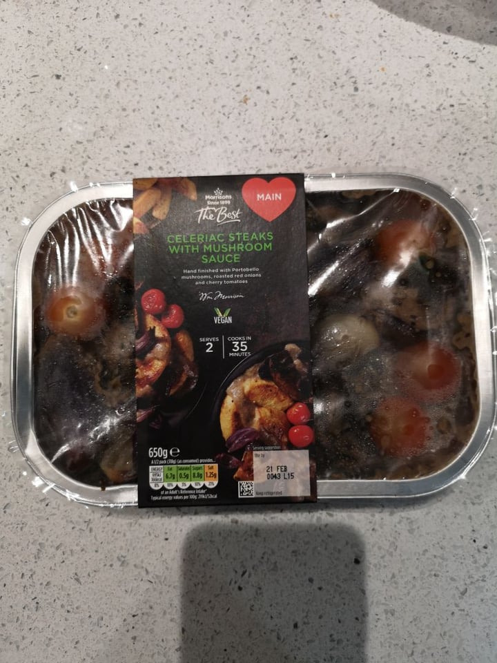 review photo of Morrisons Celeriac steaks with mushroom sauce shared by @twowheeledvegan on 16 Feb 2020 - review
