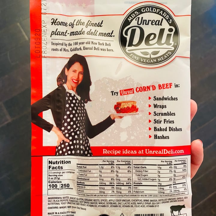 photo of Mrs. Goldfarb’s Unreal Deli Unreal Corn’d Beef Plant Based Deli Slices shared by @beckyyy on  26 Dec 2020 - review