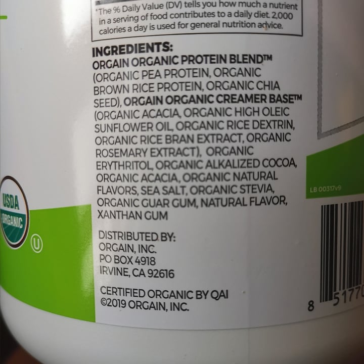 photo of Orgain Organic Plant Based Protein Powder Creamy Chocolate Fudge shared by @plantiful on  09 Oct 2020 - review