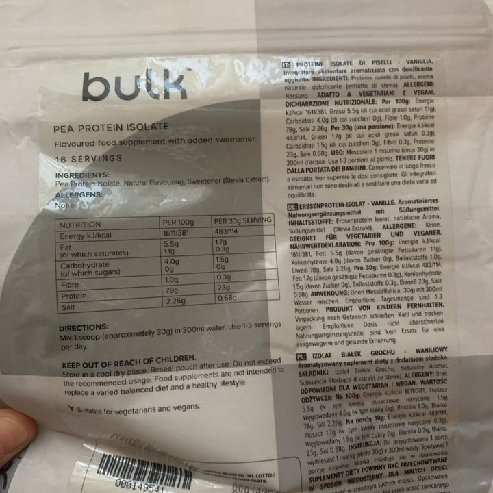 photo of Bulk Vegan protein powder shared by @silviacomensoli on  18 Mar 2022 - review