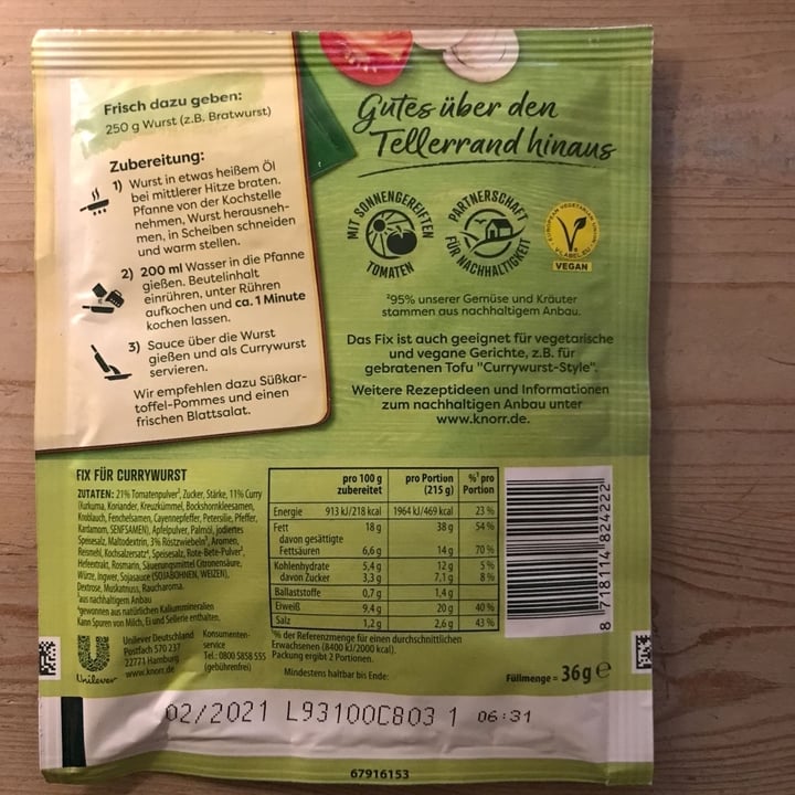 review photo of Knorr Fix Currywurst shared by @nicmue64 on 16 Jan 2020 - review