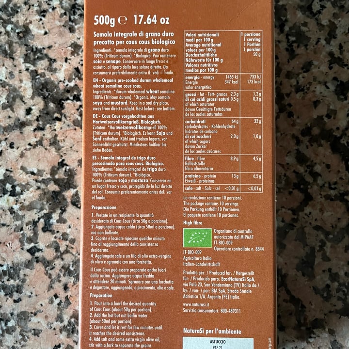photo of Natura Sì Cous cous integrale shared by @elirecensioni on  30 Sep 2022 - review