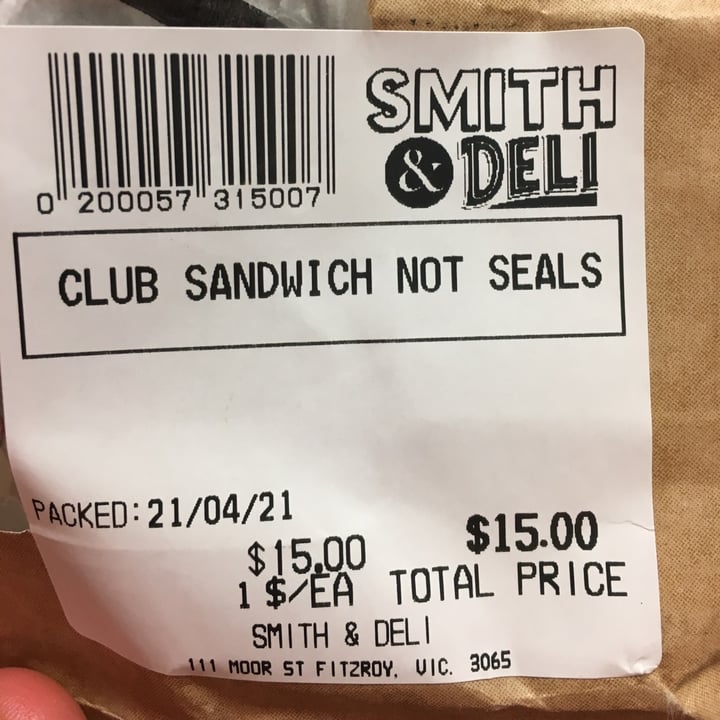photo of Smith and Deli Club Sandwiches Not Seals shared by @veganbabe69 on  24 Apr 2021 - review