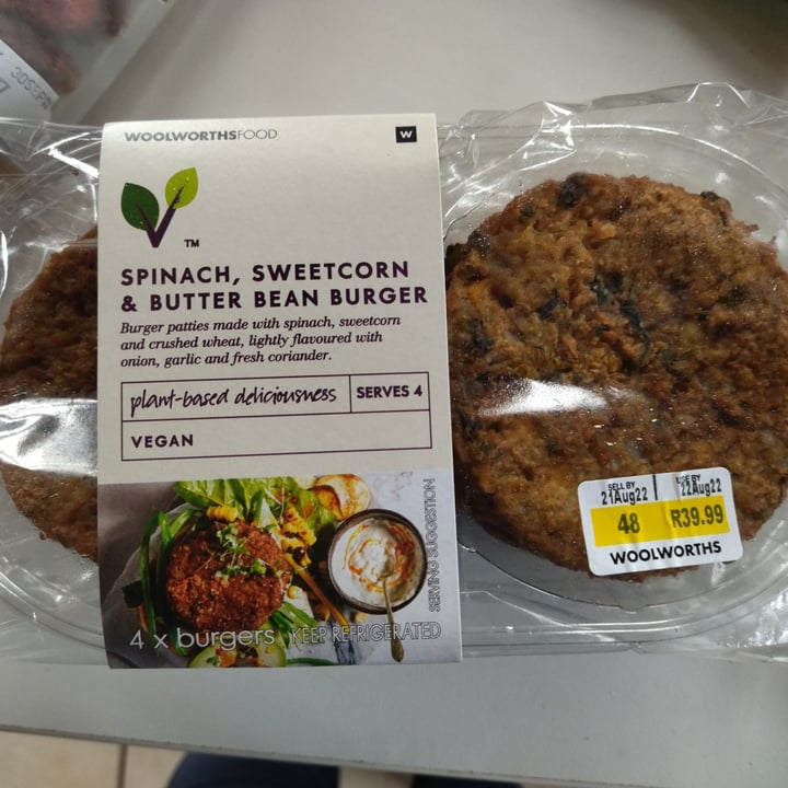 photo of Woolworths Spinach, sweet corn & butter bean burgers shared by @jeanine3 on  17 Sep 2022 - review