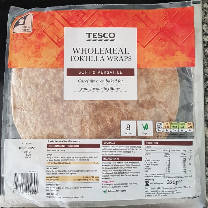 photo of Tesco Wholemeal Tortilla Wraps shared by @matthewmkr on  17 Oct 2021 - review