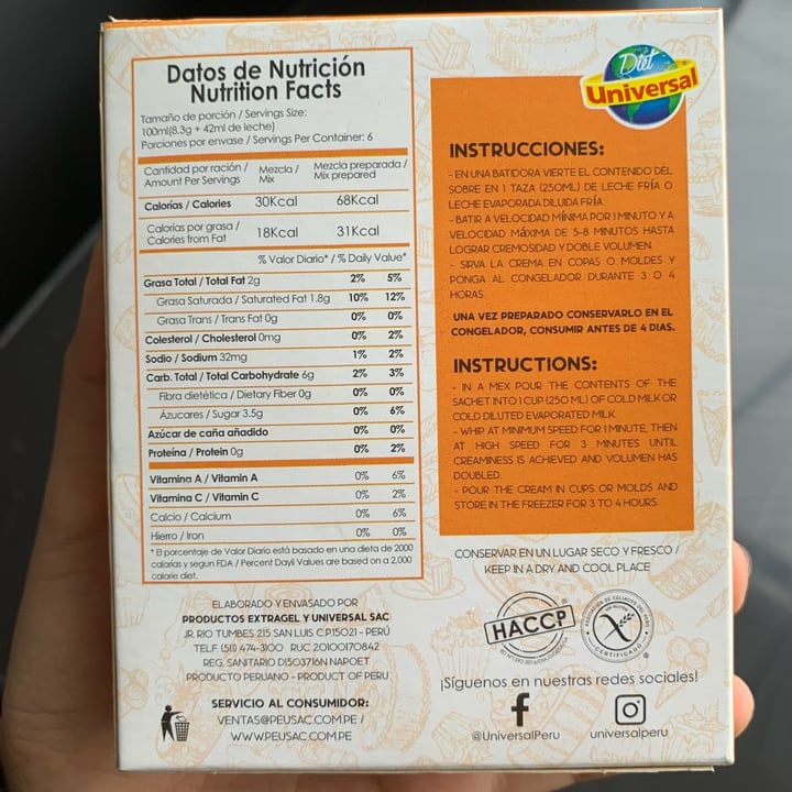 photo of Universal Helado Diet Sabor a Lúcuma shared by @otomelody on  02 Nov 2021 - review