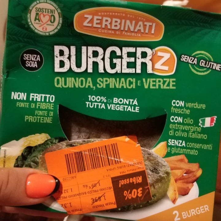 review photo of Zerbinati Burger Quinoa, Spinaci, Verze shared by @cuochettavegana on 01 Jul 2022 - review