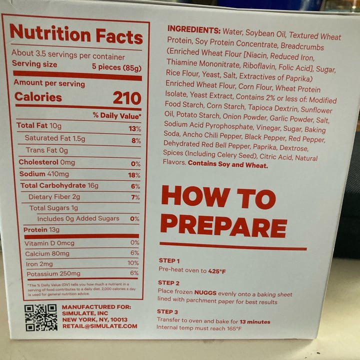 photo of Simulate® Simulate Chicken Nuggs Spicy shared by @cleanplateclub on  03 Jan 2022 - review