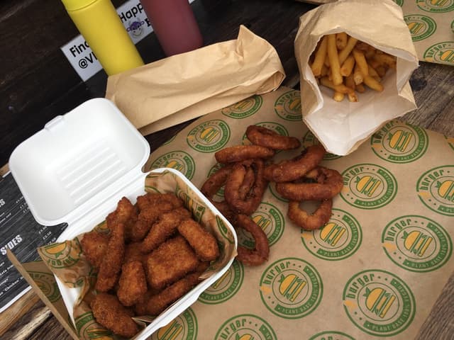 Photo of the dish “Chick’n Nuggets, Onion Rings And Chips”