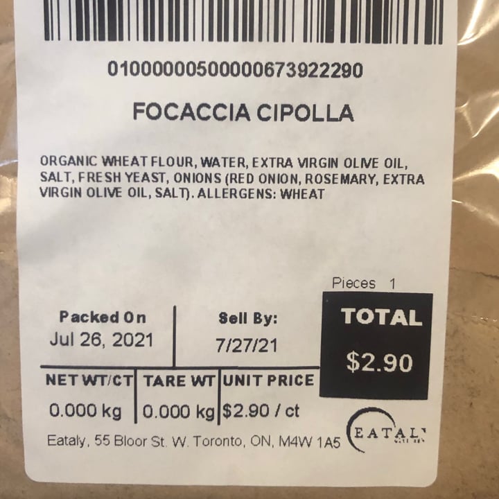 photo of Eataly Toronto Focaccia Cipolla shared by @luana92 on  27 Jul 2021 - review