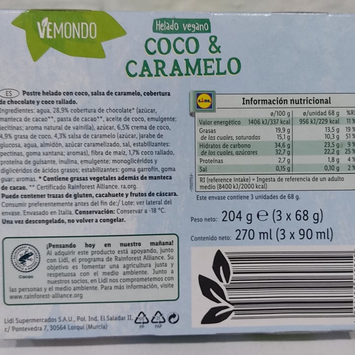 photo of Vemondo Helado Vegano Coco & Caramelo shared by @anittauy on  29 Sep 2021 - review