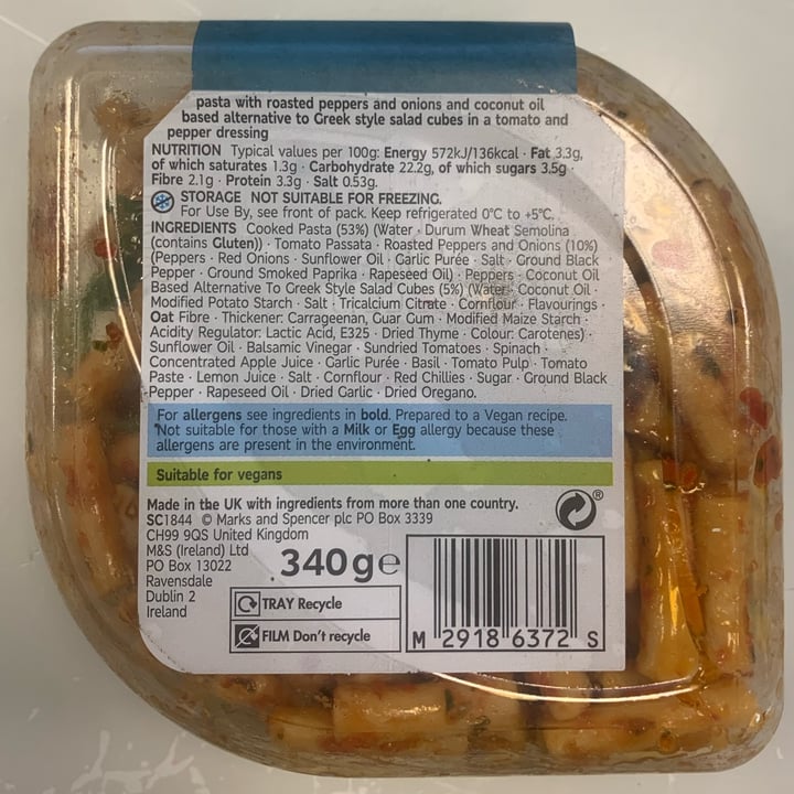 photo of Plant Kitchen (M&S) Roasted Vegetable Pasta Salad shared by @tsollis on  04 Feb 2022 - review