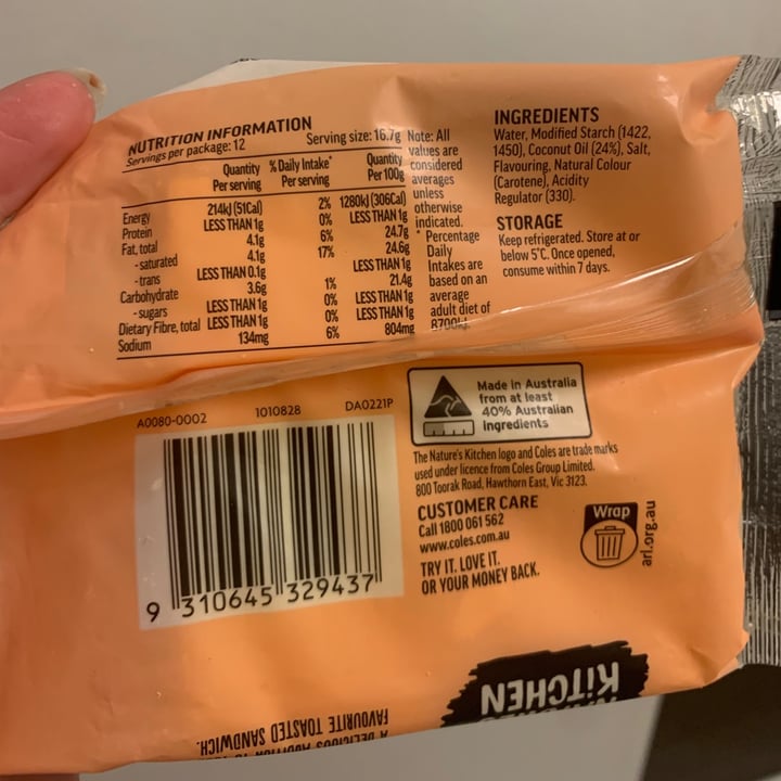 photo of Coles Nature's Kitchen Cheddar style 12 slices shared by @naomimk on  10 Jul 2021 - review