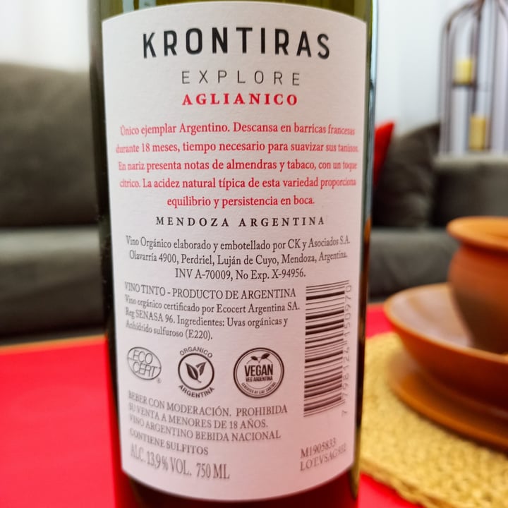 photo of krontiras Vino Tinto Organico Krontiras Explore shared by @lihuenaillen on  10 Jul 2022 - review