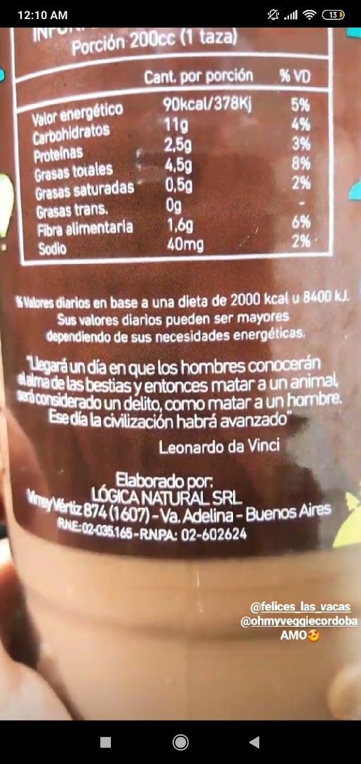 photo of Felices Las Vacas Bebida de Almendras Chocolatada shared by @brengennaro on  01 Apr 2020 - review