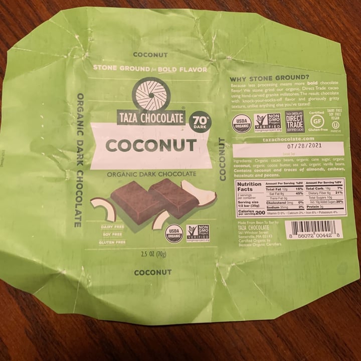 photo of Taza Chocolate Coconut Dark Chocolate shared by @grandmakathy on  15 Nov 2020 - review