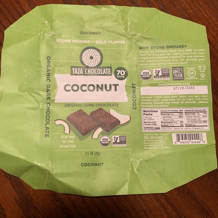 review photo of Taza Chocolate Coconut Dark Chocolate shared by @grandmakathy on 15 Nov 2020 - review