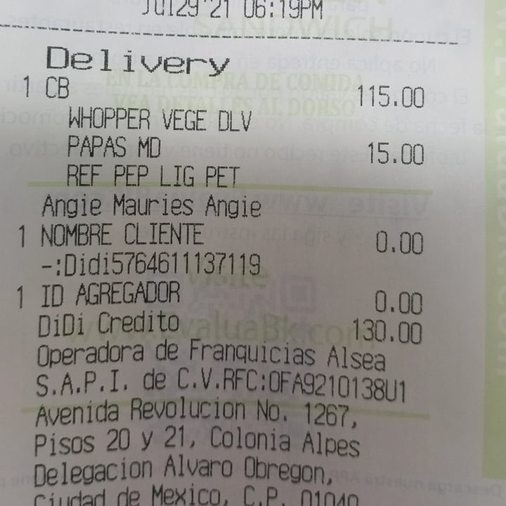 photo of Burger King Whopper Vegetal shared by @angiemauries on  30 Jul 2021 - review
