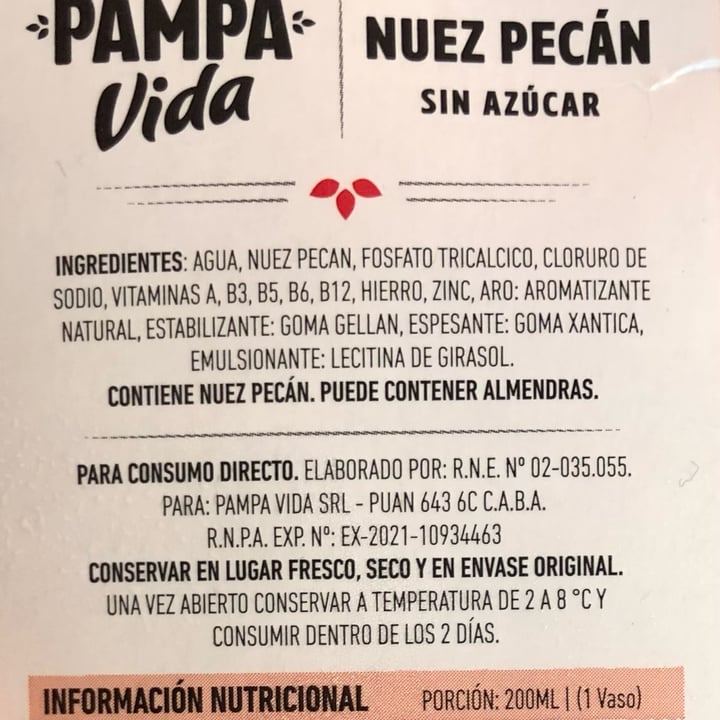 photo of Pampa Vida Leche de Nuez Pecan Sin Azúcar Agregada shared by @laritaveganita on  02 Dec 2021 - review