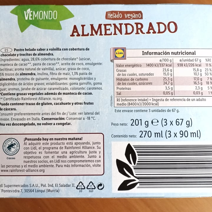 photo of Vemondo Helado vegano almendrado shared by @titoherbito on  26 May 2021 - review