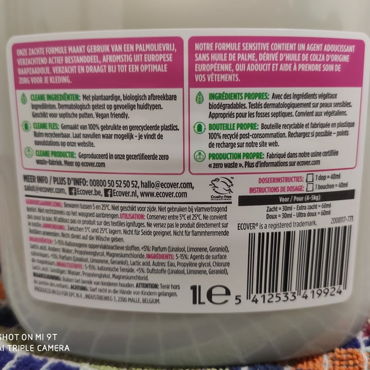 photo of Ecover Ecover Sensitive Fabric Softener Apple & Almond shared by @sandrine on  26 Dec 2020 - review