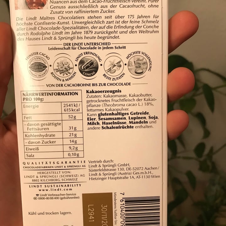 photo of Lindt Excellence Cacao Pur shared by @david- on  24 Feb 2021 - review