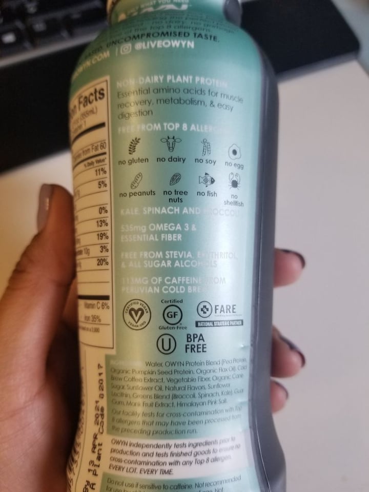 review photo of OWYN Protein Drink Cold Brew Coffee shared by @laurag034 on 11 Feb 2020 - review
