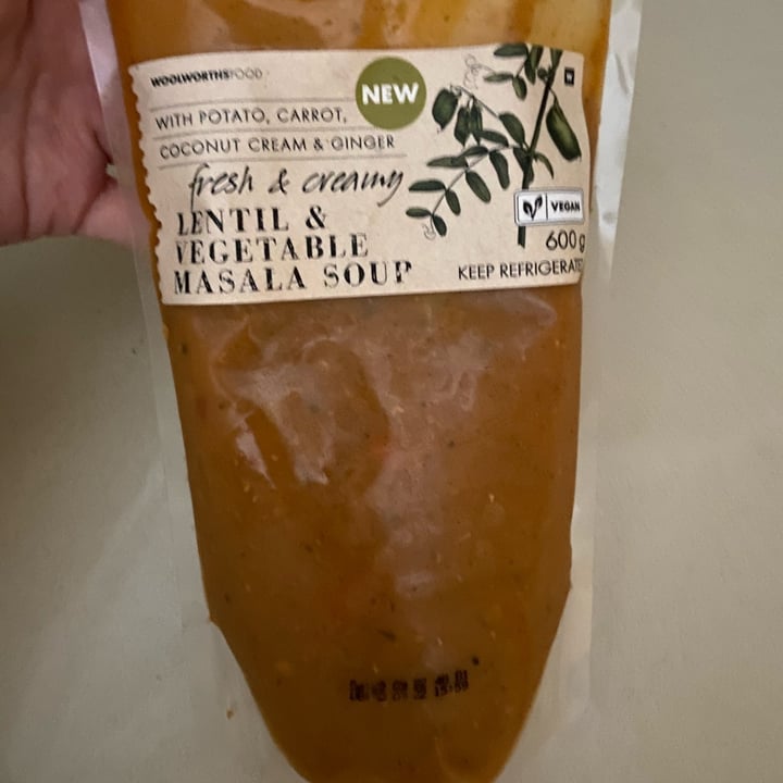 photo of Woolworths Food Lentil & Vegetable Masala Soup shared by @plantbasedstorm on  21 Mar 2022 - review