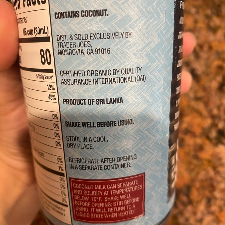 photo of Trader Joe's Organic Coconut Cream shared by @emycaldeira on  07 May 2022 - review