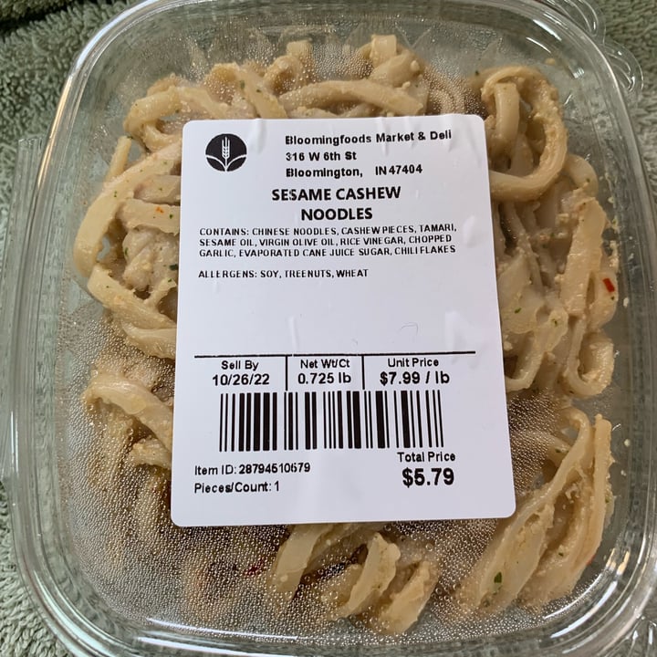 photo of Bloomingfoods Market & Deli Near West Side Sesame Cashew Noodles shared by @jeremytheape on  23 Oct 2022 - review
