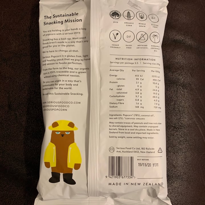 photo of Serious Food Co. Sea Salt Popcorn shared by @tangoujun on  13 May 2020 - review