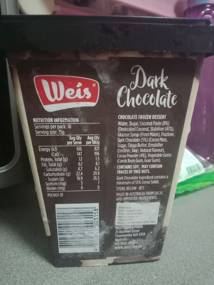 photo of Weis Dairy Free Dark Chocolate shared by @niloaim on  11 Sep 2019 - review